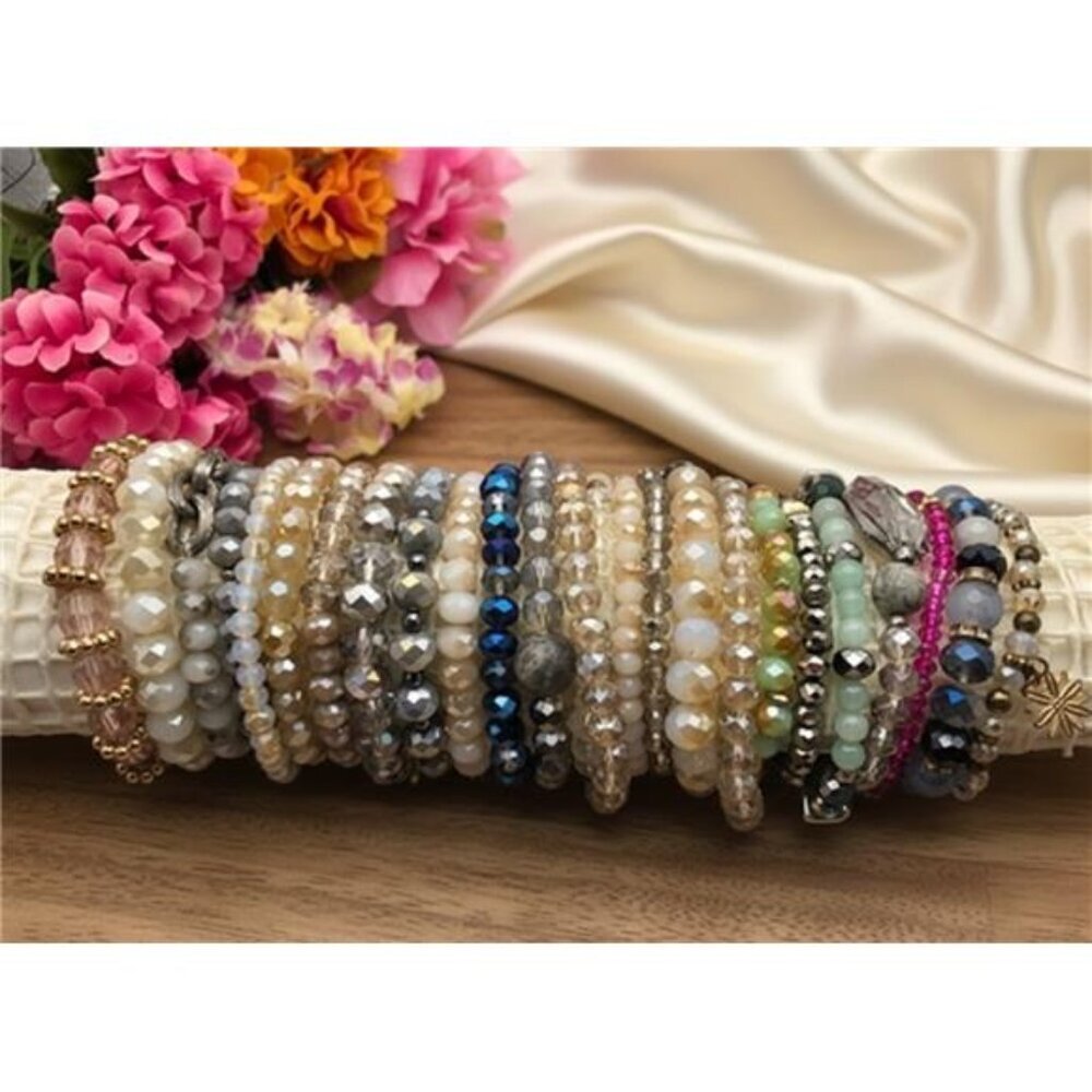 Crystal Stretch Bracelet Lot 25 Piece Faceted Glass Beads Stackable